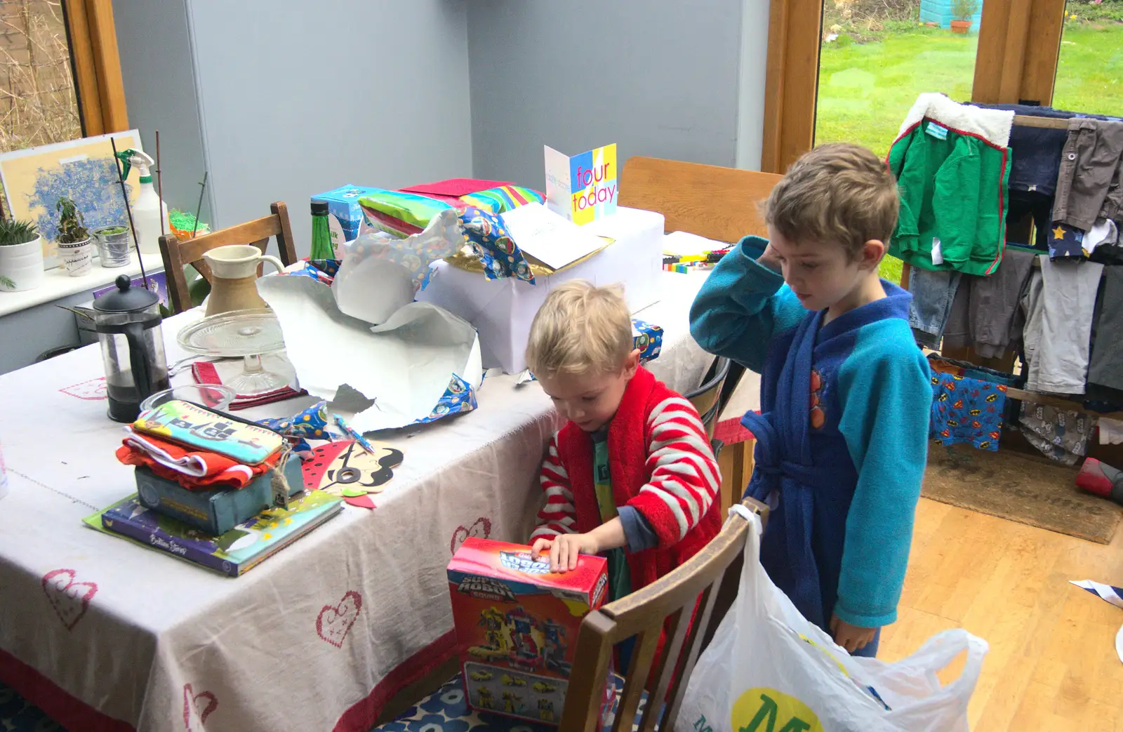 Harry opens some presents, from Harry's Birthday, Brome, Suffolk - 28th March 2016