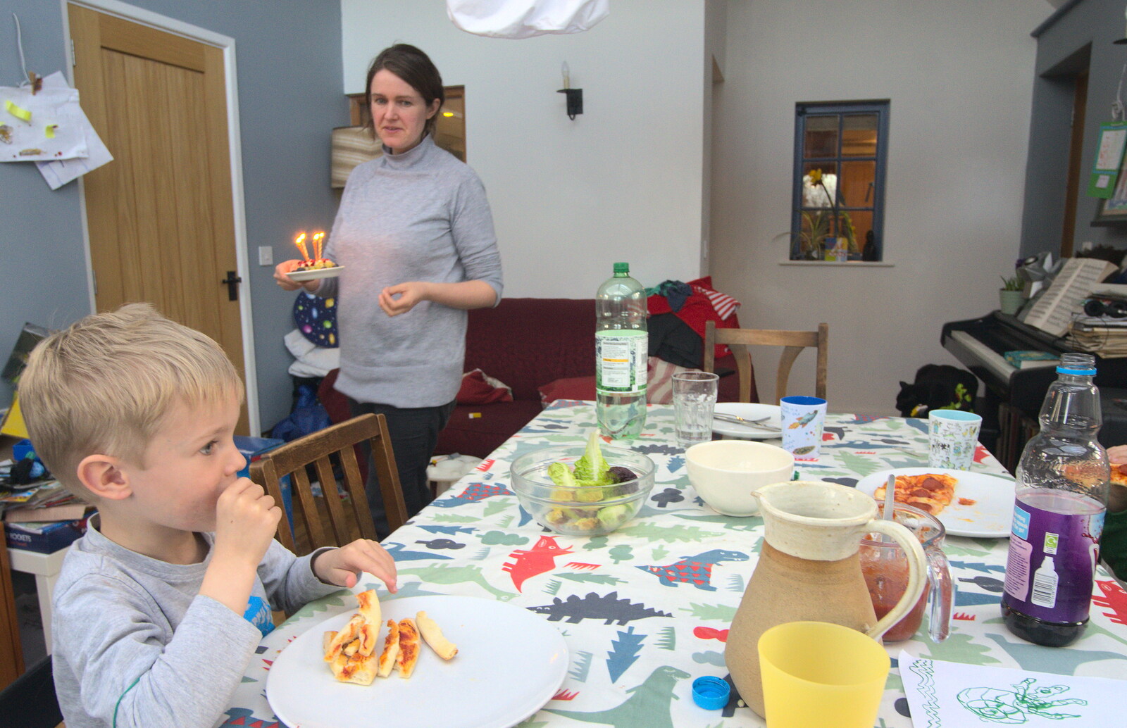 Harry eats home-made pizza from Harry's Birthday, Brome, Suffolk - 28th March 2016