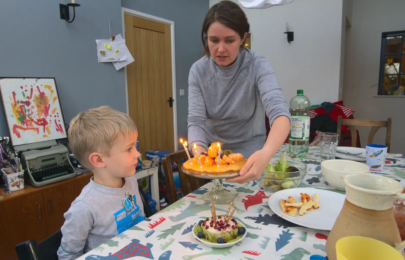 Harry gets a birthday cake, from Harry's Birthday, Brome, Suffolk - 28th March 2016