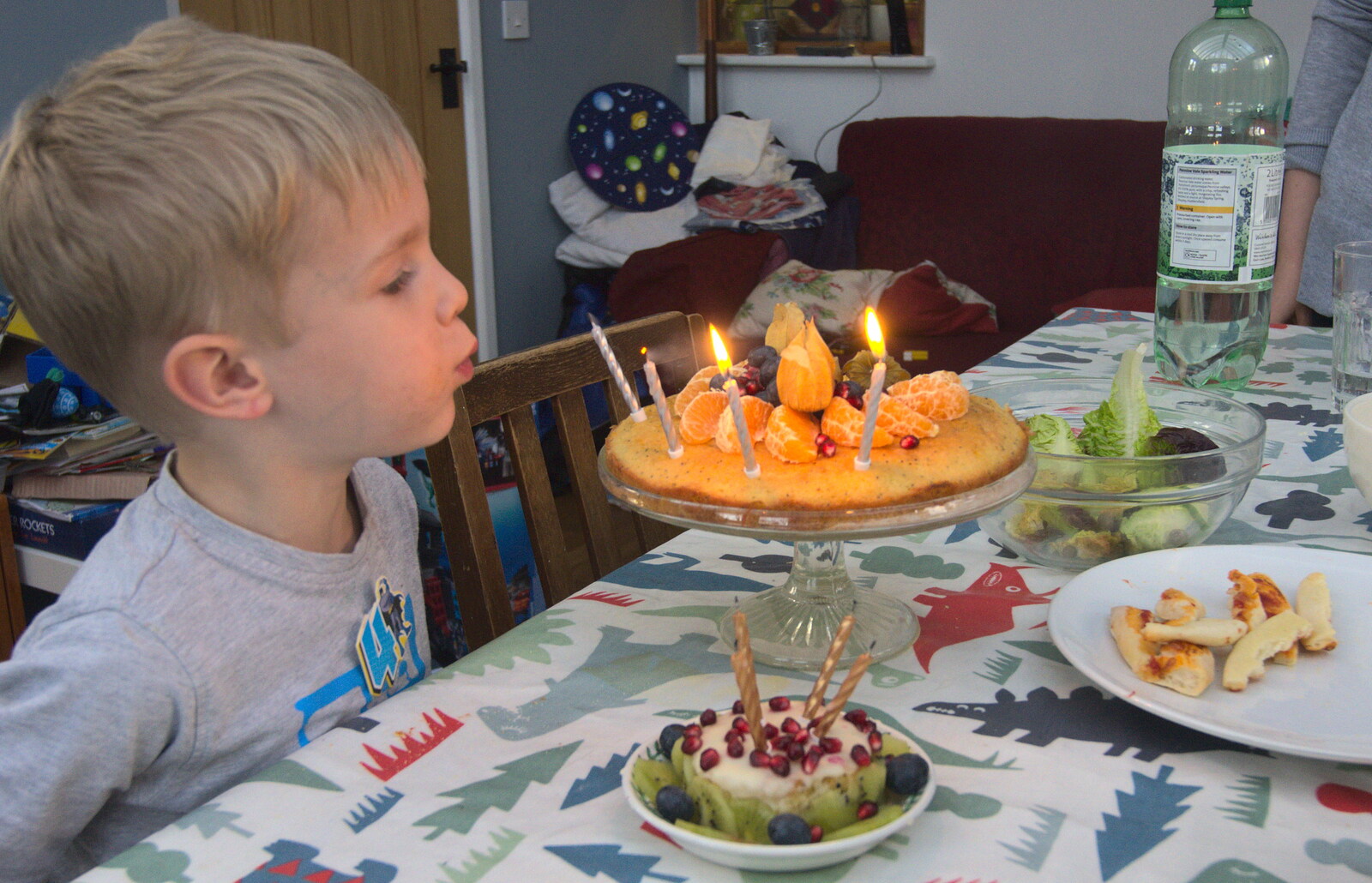 Harry blows out his candles from Harry's Birthday, Brome, Suffolk - 28th March 2016