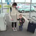 Isobel and Harry at the long-stay bus stop, A Trip to Albufeira: The Hotel Paraiso, Portugal - 3rd April 2016