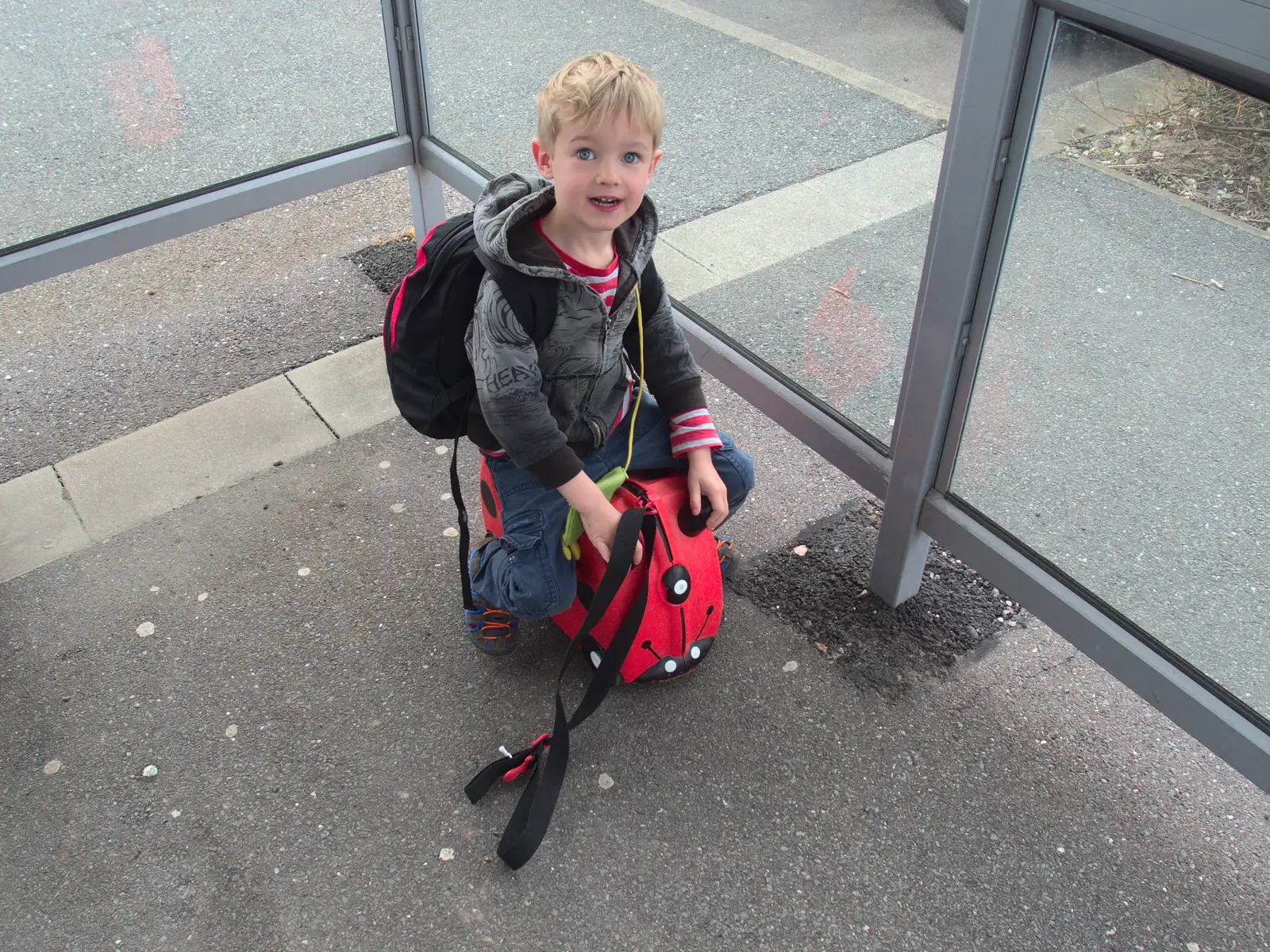 Harry's on his Trunki, from A Trip to Albufeira: The Hotel Paraiso, Portugal - 3rd April 2016