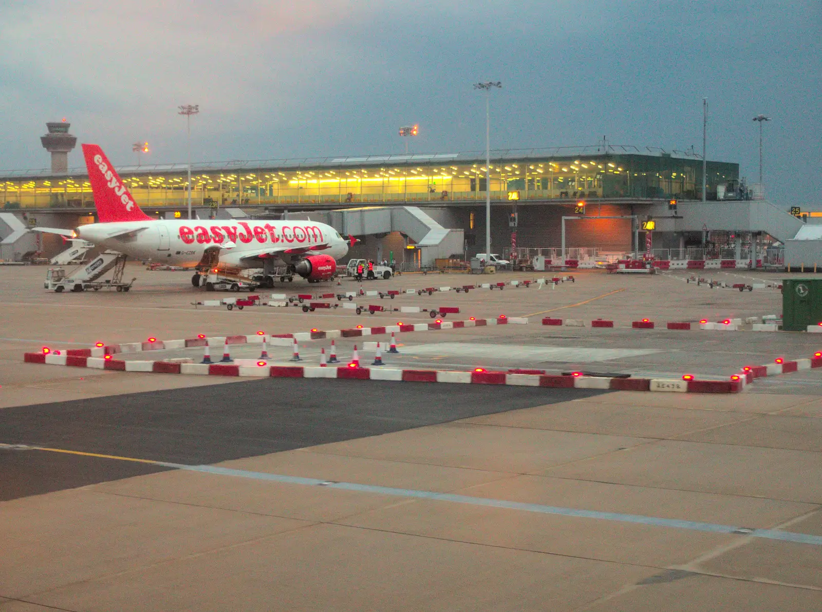 An Easyjet A320 at the Stansted terminal, from A Trip to Albufeira: The Hotel Paraiso, Portugal - 3rd April 2016