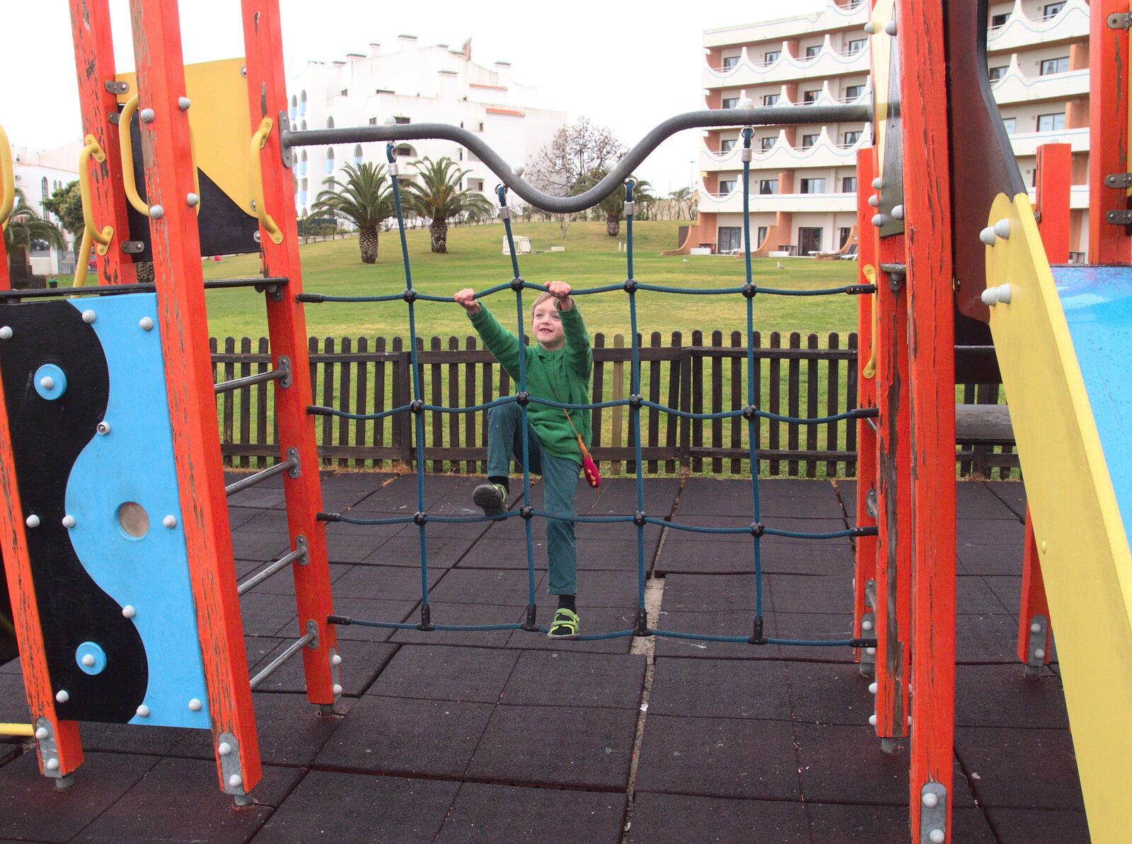 Fred on a climbing frame from A Trip to Albufeira: The Hotel Paraiso, Portugal - 3rd April 2016
