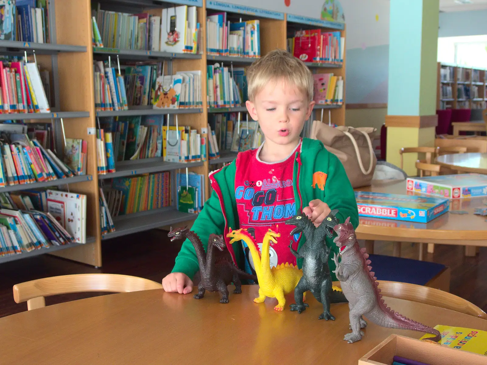 Harry with his 'c'llection' of dinosaurs, from A Trip to Albufeira: The Hotel Paraiso, Portugal - 3rd April 2016