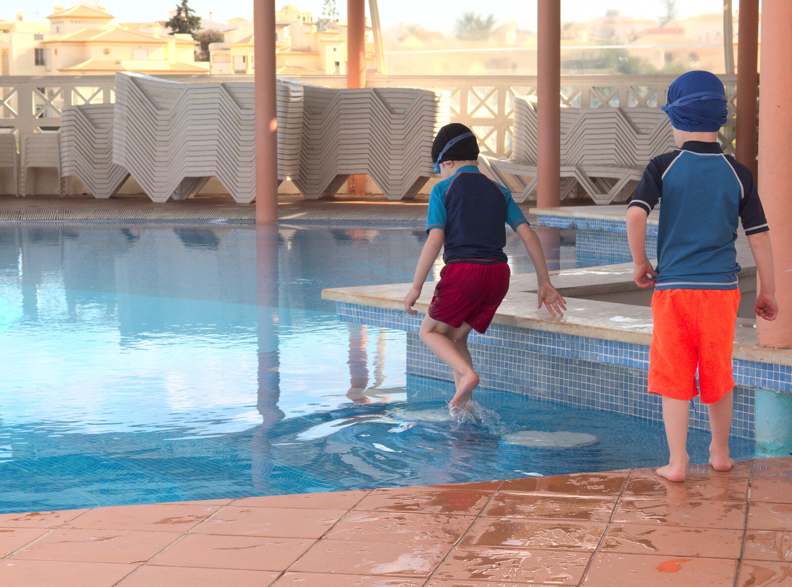 Fred and Harry explore the pool from A Trip to Albufeira: The Hotel Paraiso, Portugal - 3rd April 2016