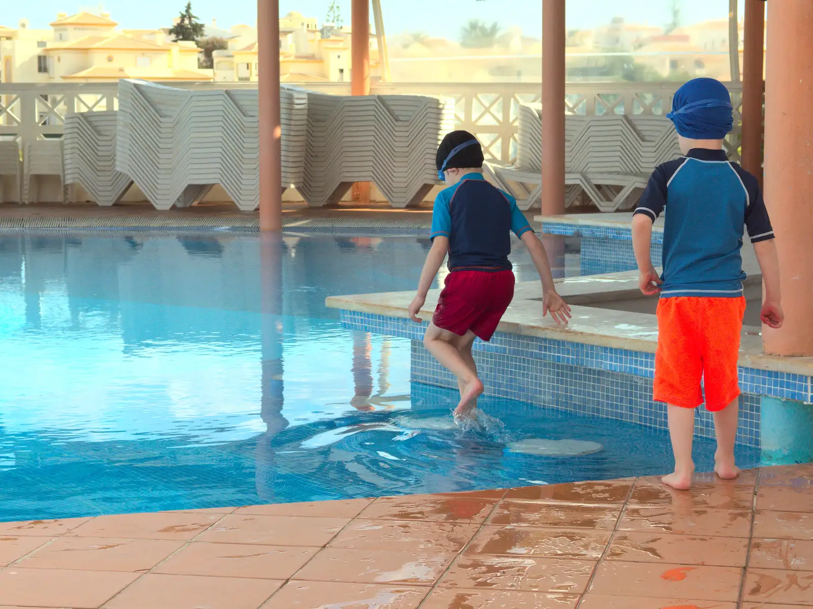 Fred and Harry explore the pool, from A Trip to Albufeira: The Hotel Paraiso, Portugal - 3rd April 2016