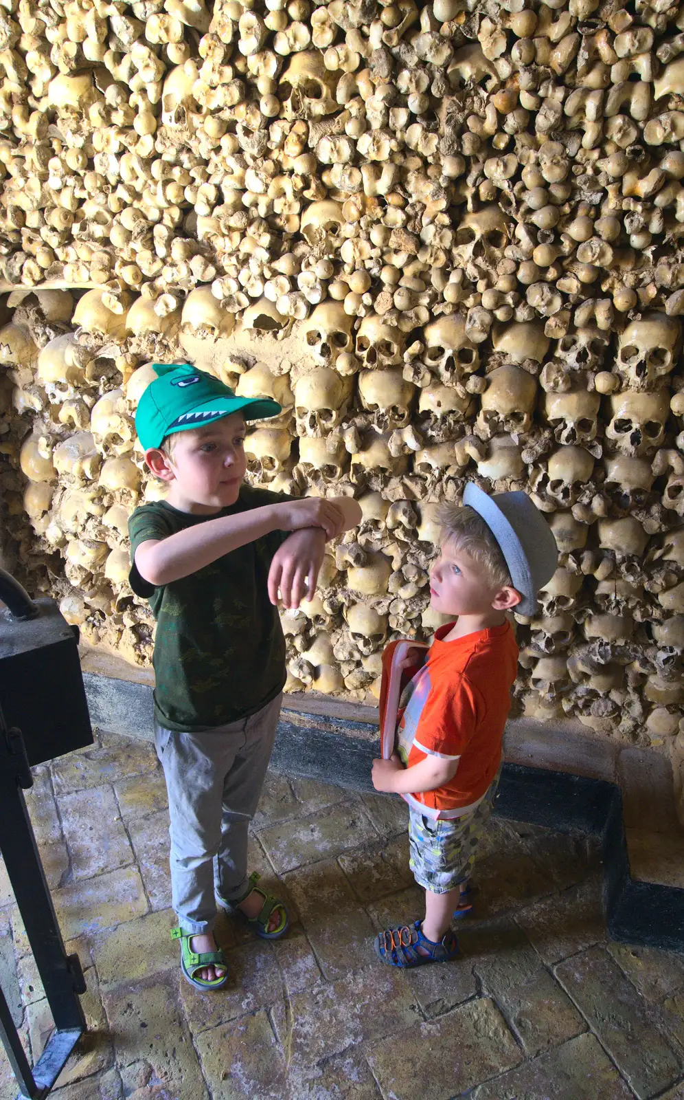 The boys inspect the skulls, from Gary and Vanessa's Barbeque, Alcantarilha, Algarve, Portugal - 7th April 2016