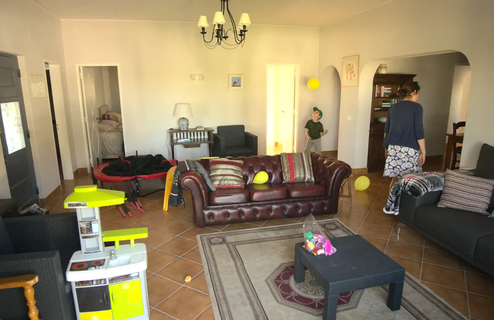 Fred plays with balloons in the lounge, from Gary and Vanessa's Barbeque, Alcantarilha, Algarve, Portugal - 7th April 2016