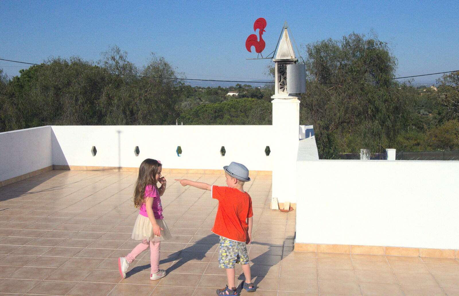 Harry and Elanna on the roof from Gary and Vanessa's Barbeque, Alcantarilha, Algarve, Portugal - 7th April 2016