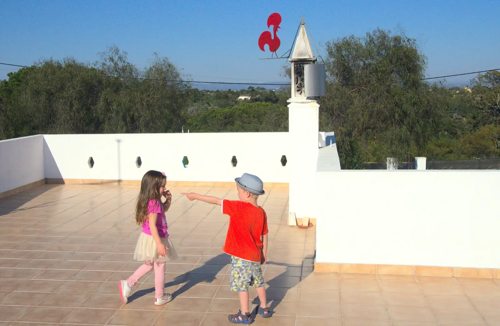 Harry and Elanna on the roof, from Gary and Vanessa's Barbeque, Alcantarilha, Algarve, Portugal - 7th April 2016