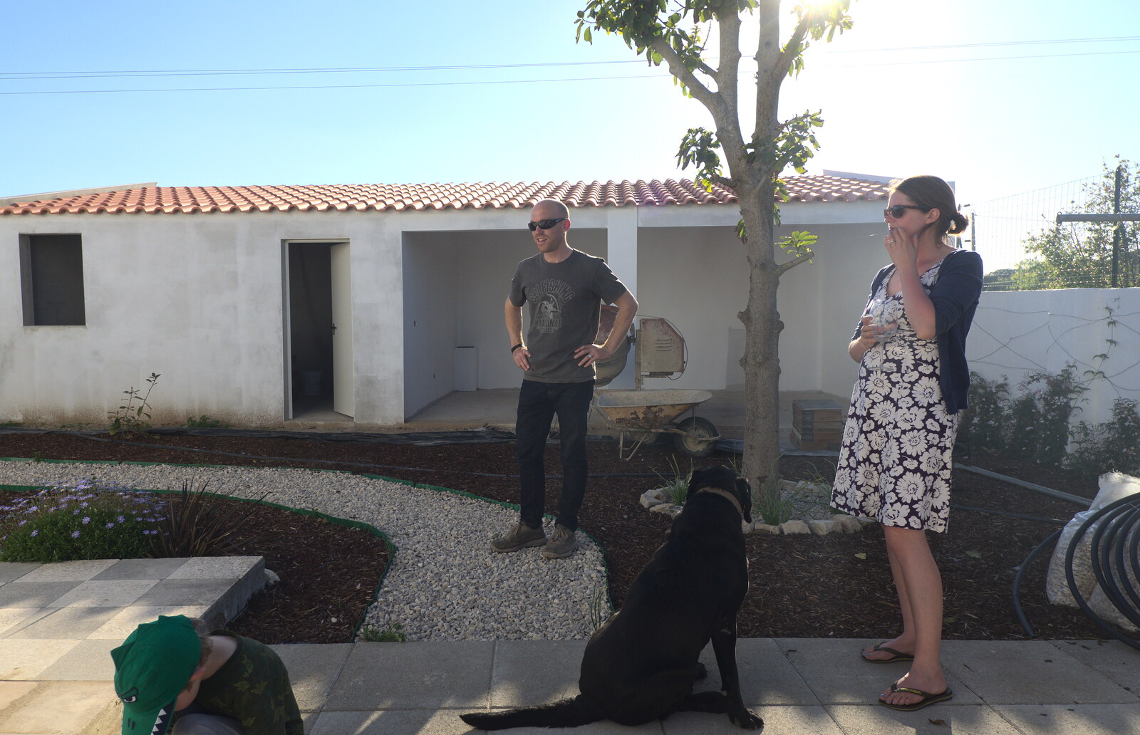 Gary and Isobel, with dog from Gary and Vanessa's Barbeque, Alcantarilha, Algarve, Portugal - 7th April 2016