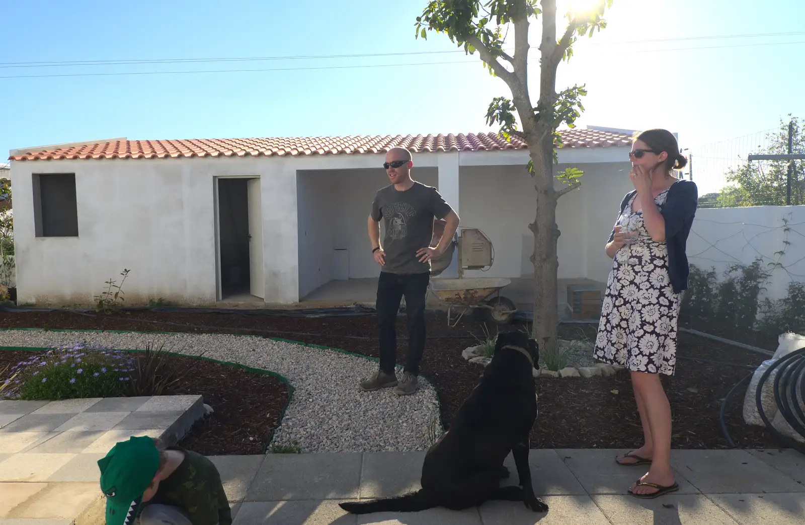 Gary and Isobel, with dog, from Gary and Vanessa's Barbeque, Alcantarilha, Algarve, Portugal - 7th April 2016