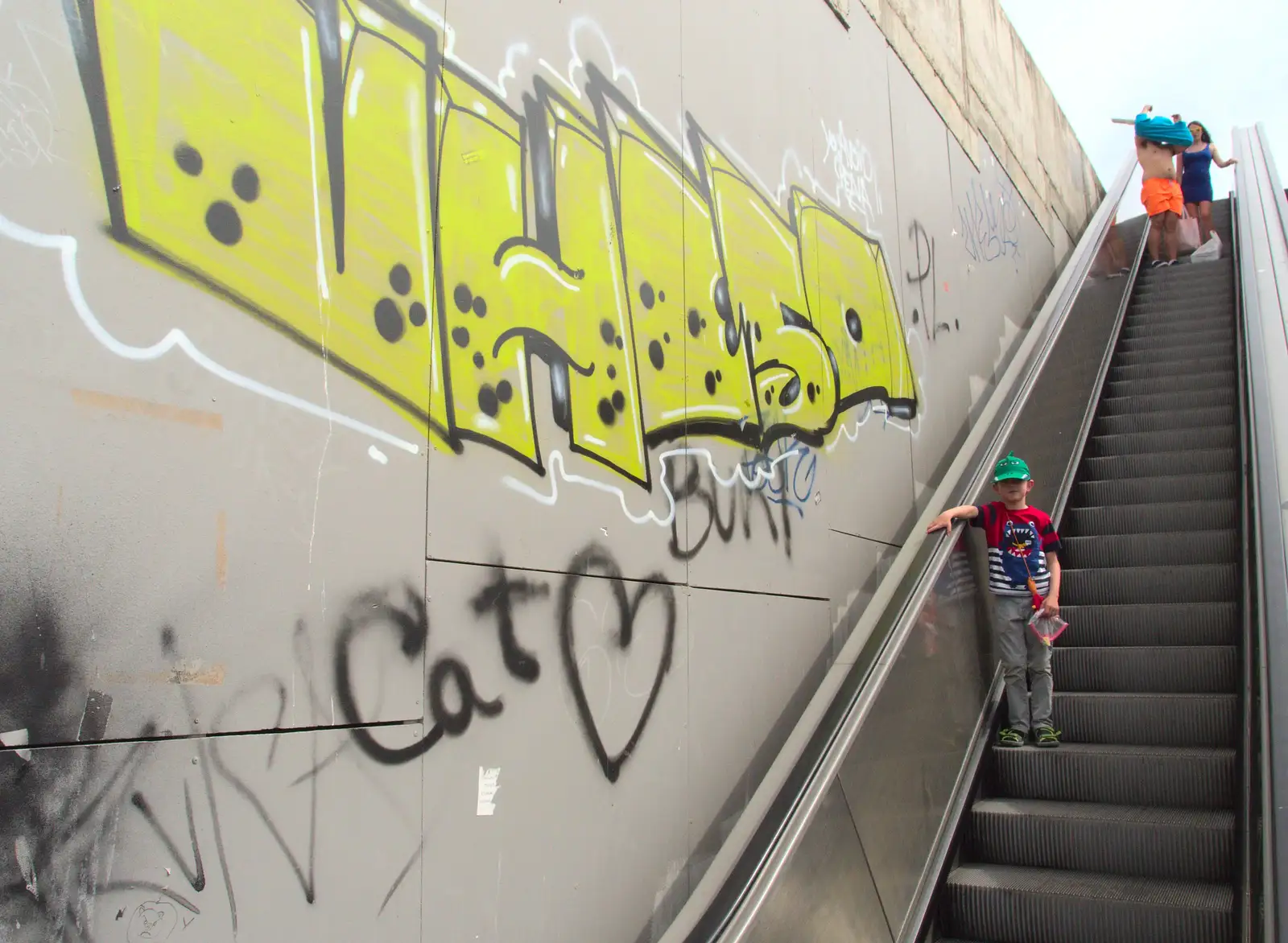 Fred on the escalator down to Praia dos Pescaderos, from Last Days and the Journey Home, Albufeira, Portugal - 9th April 2016