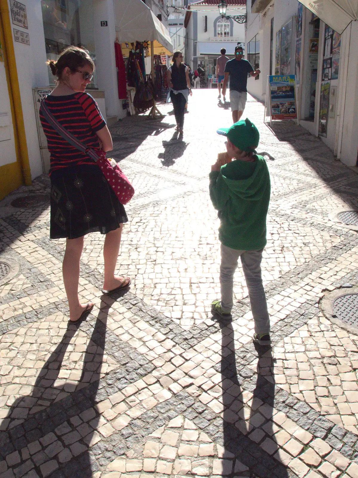 Contra-jour as we wander up some cobbled street, from Last Days and the Journey Home, Albufeira, Portugal - 9th April 2016