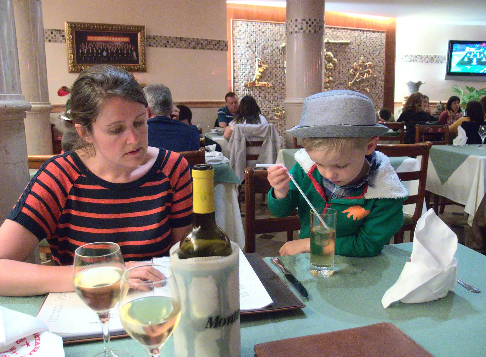 Isobel and Harry in a Chinese restaurant , from Last Days and the Journey Home, Albufeira, Portugal - 9th April 2016