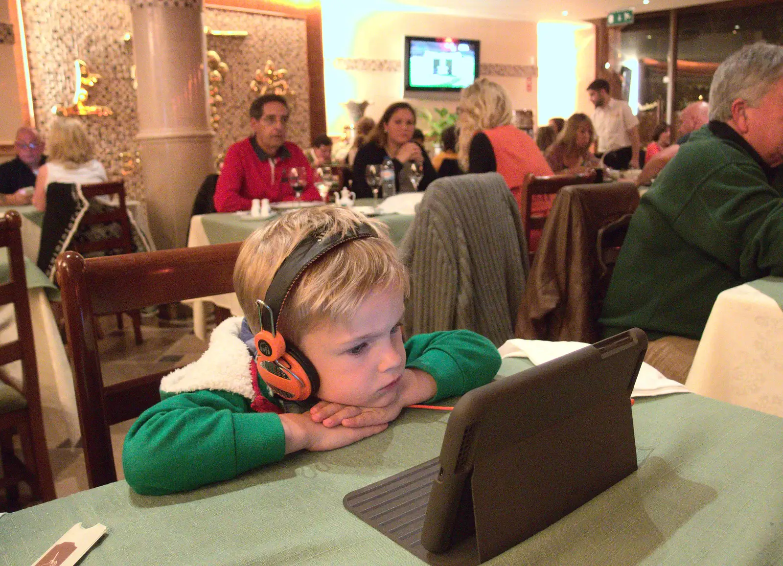 Harry keeps quiet by looking at a tablet, from Last Days and the Journey Home, Albufeira, Portugal - 9th April 2016