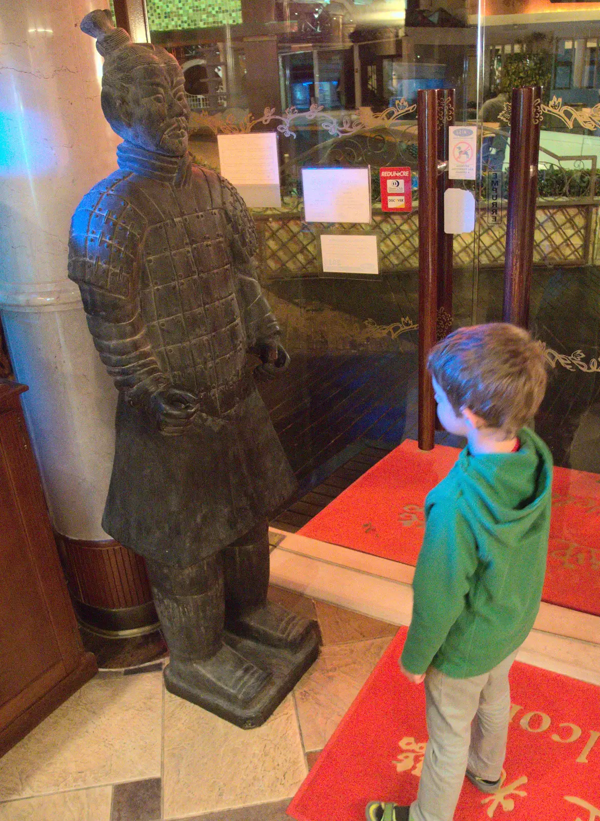 Fred stares out a Terracotta-soldier-type dude, from Last Days and the Journey Home, Albufeira, Portugal - 9th April 2016