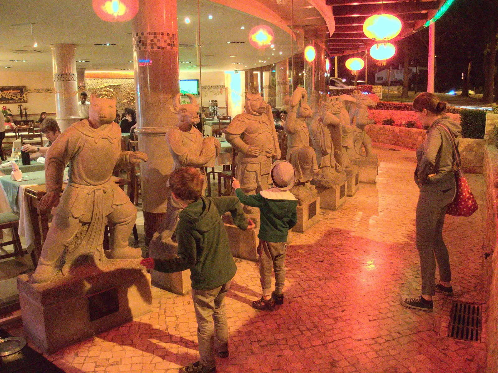 Terracotta statues by a Chinese restaurant, from Last Days and the Journey Home, Albufeira, Portugal - 9th April 2016