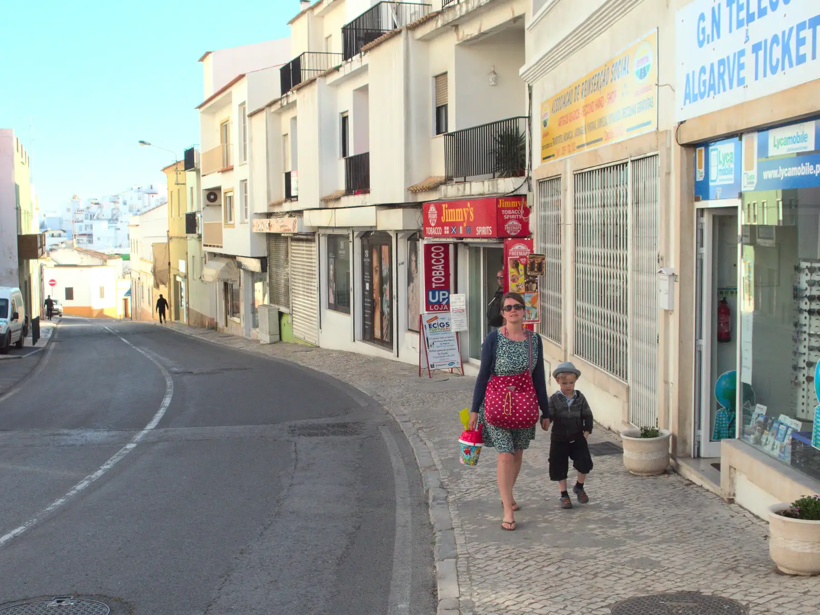 Isobel and Harry on the street, from Last Days and the Journey Home, Albufeira, Portugal - 9th April 2016