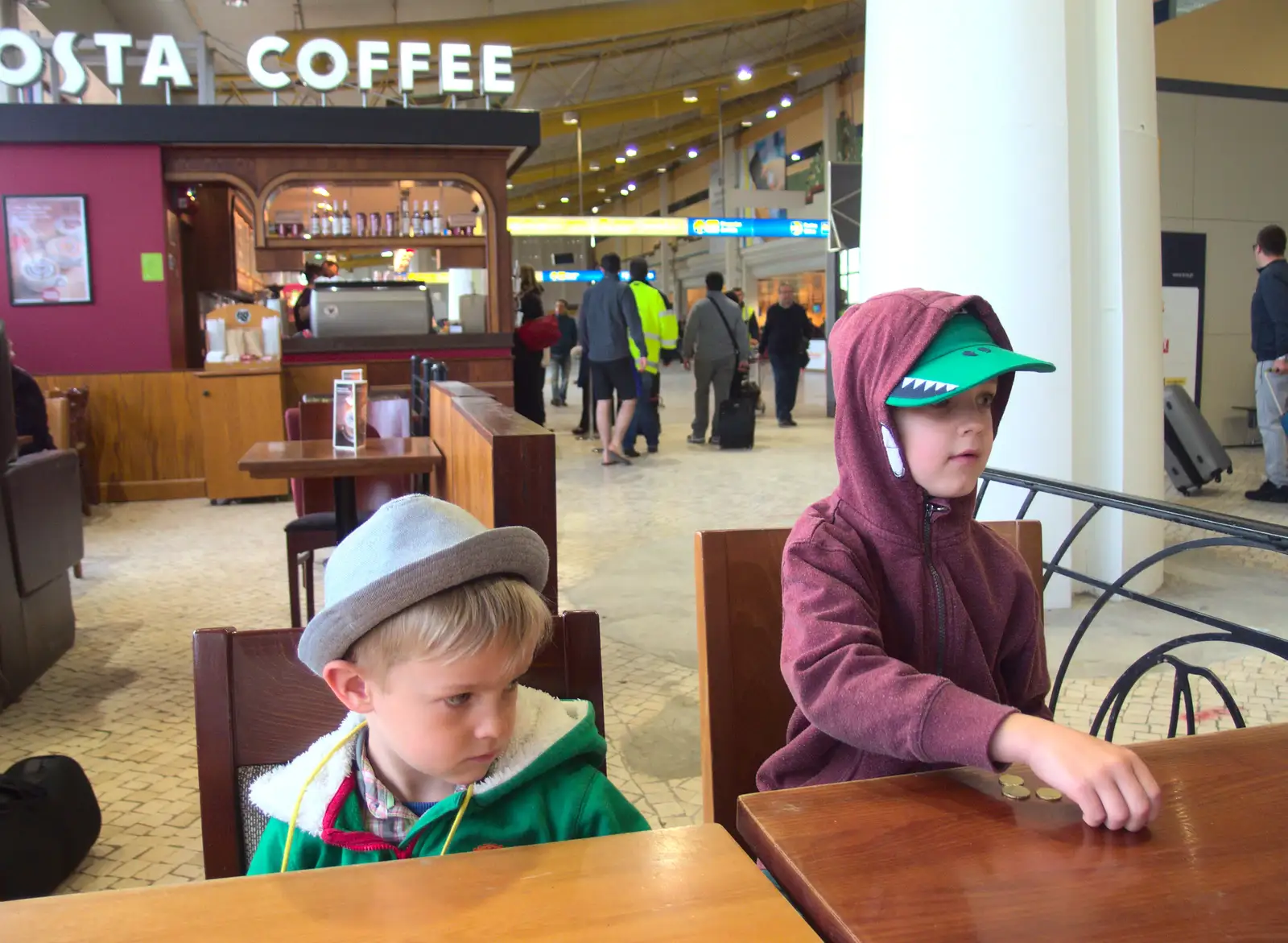 The boys at an airport café, from Last Days and the Journey Home, Albufeira, Portugal - 9th April 2016