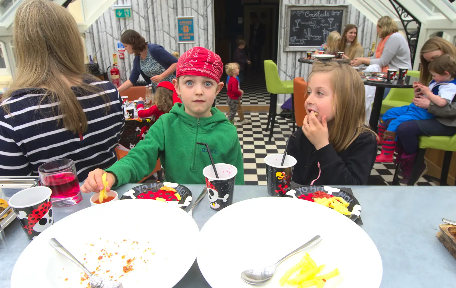 Fred looks surprised at the bar, from Harry's Pirate Party, The Oaksmere, Brome, Suffolk - 16th April 2016