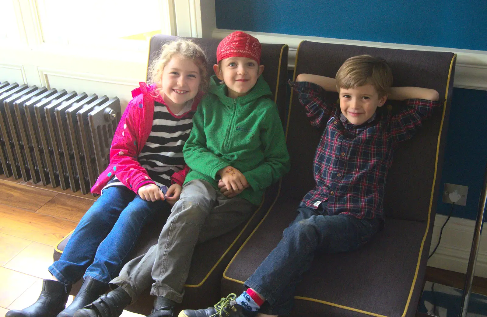 Amelia, Fred and Henry, from Harry's Pirate Party, The Oaksmere, Brome, Suffolk - 16th April 2016