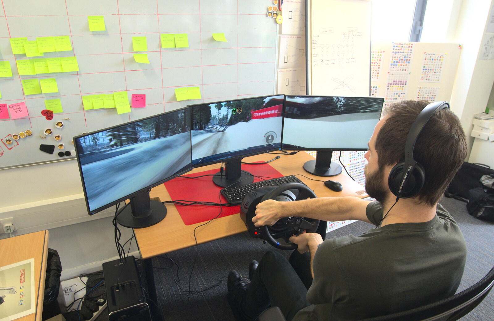 Błażej 'innovates' in the form of a driving game from A SwiftKey Innovation Week, Southwark, London - 22nd April 2016