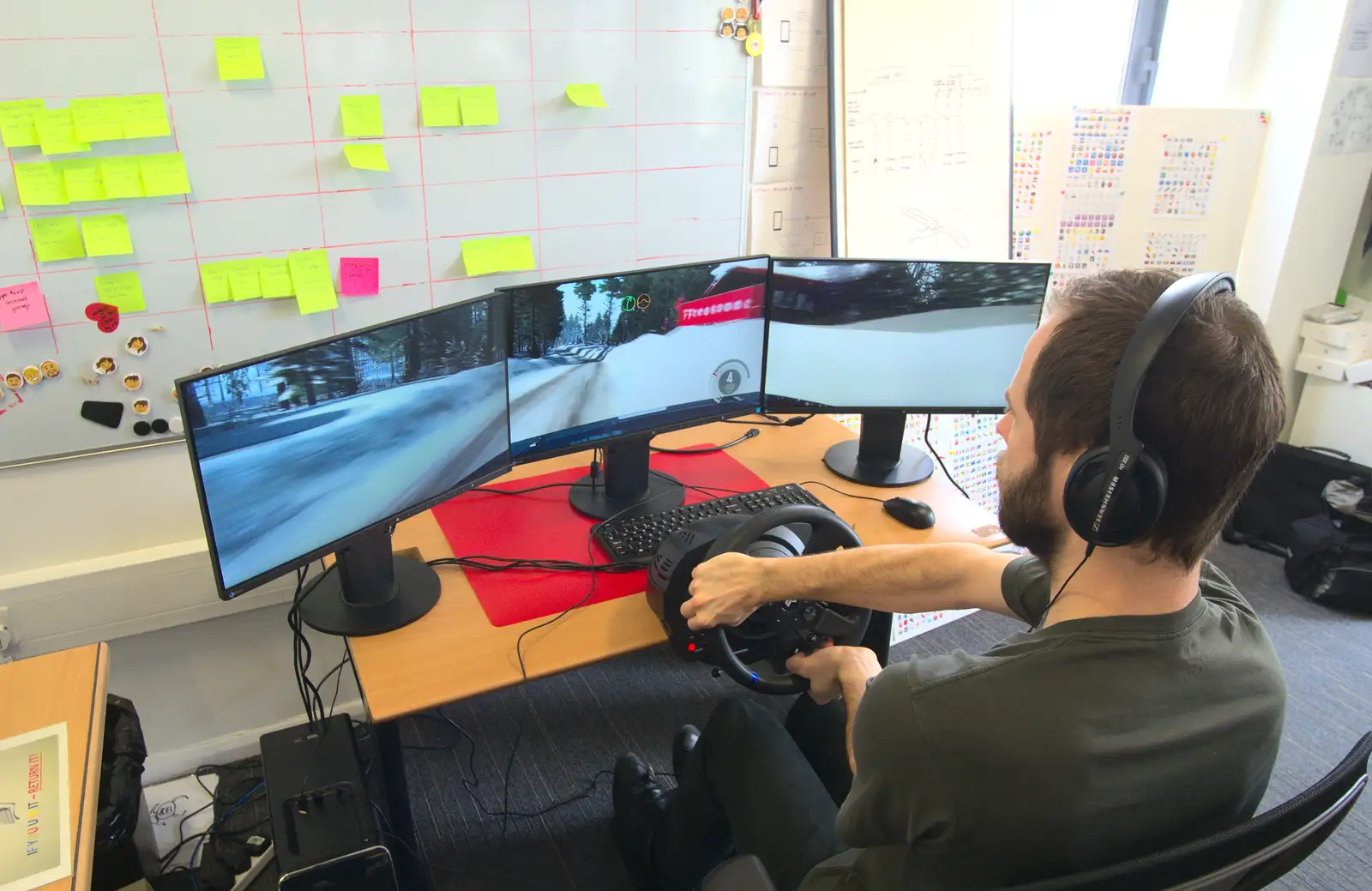 Błażej 'innovates' in the form of a driving game, from A SwiftKey Innovation Week, Southwark, London - 22nd April 2016