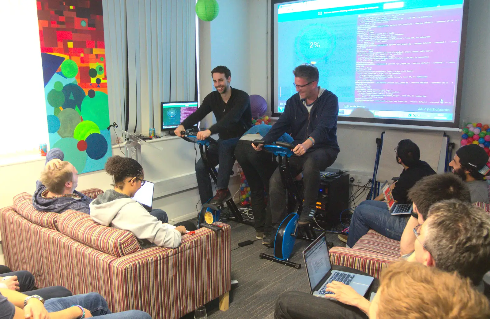 Ben and Steve do an exercise-bike-based challenge, from A SwiftKey Innovation Week, Southwark, London - 22nd April 2016