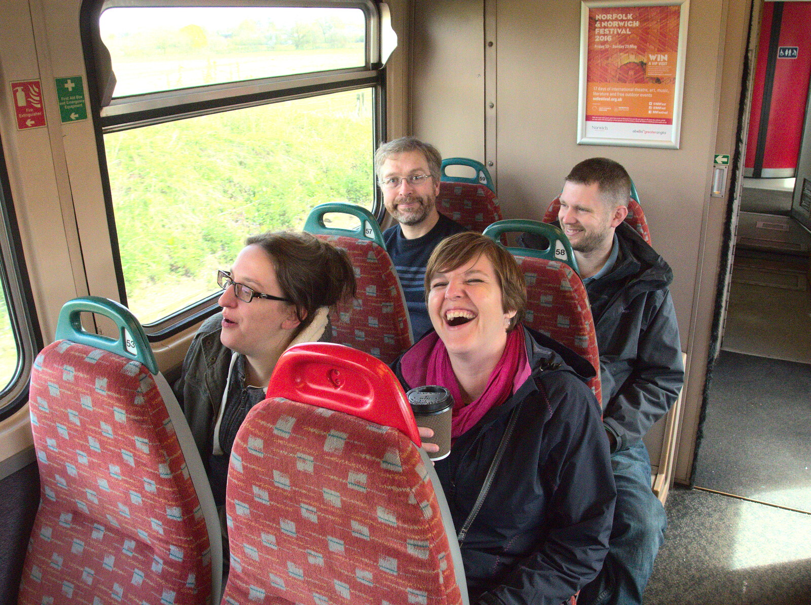 The gang on the train from Stowmarket to Bury from The East Anglian Beer Festival, Bury St Edmunds, Suffolk - 23rd April 2016