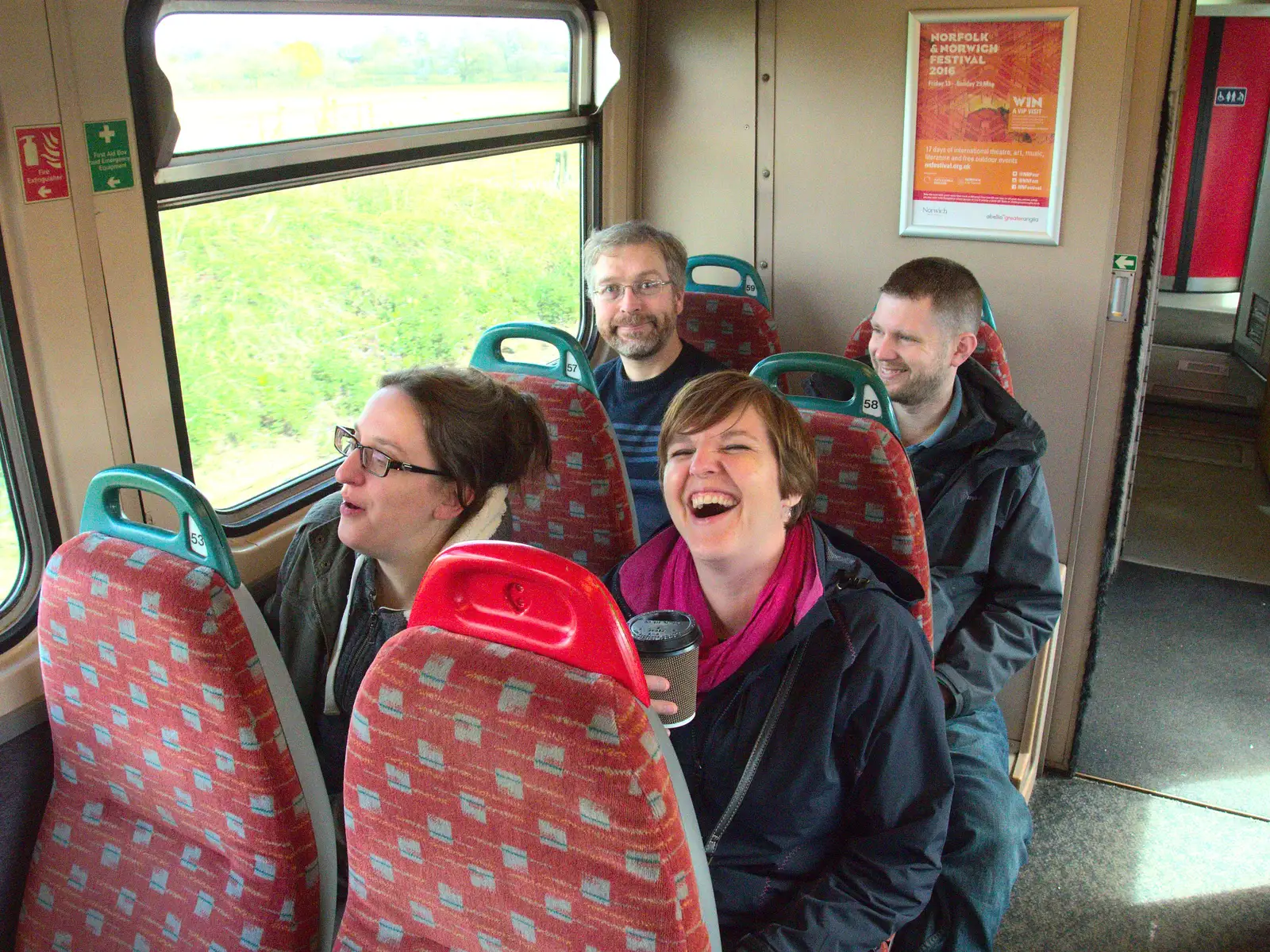 The gang on the train from Stowmarket to Bury, from The East Anglian Beer Festival, Bury St Edmunds, Suffolk - 23rd April 2016