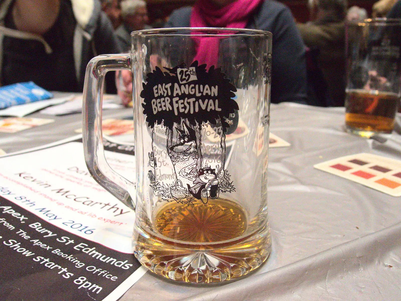 Nosher's half-pint glass, from The East Anglian Beer Festival, Bury St Edmunds, Suffolk - 23rd April 2016