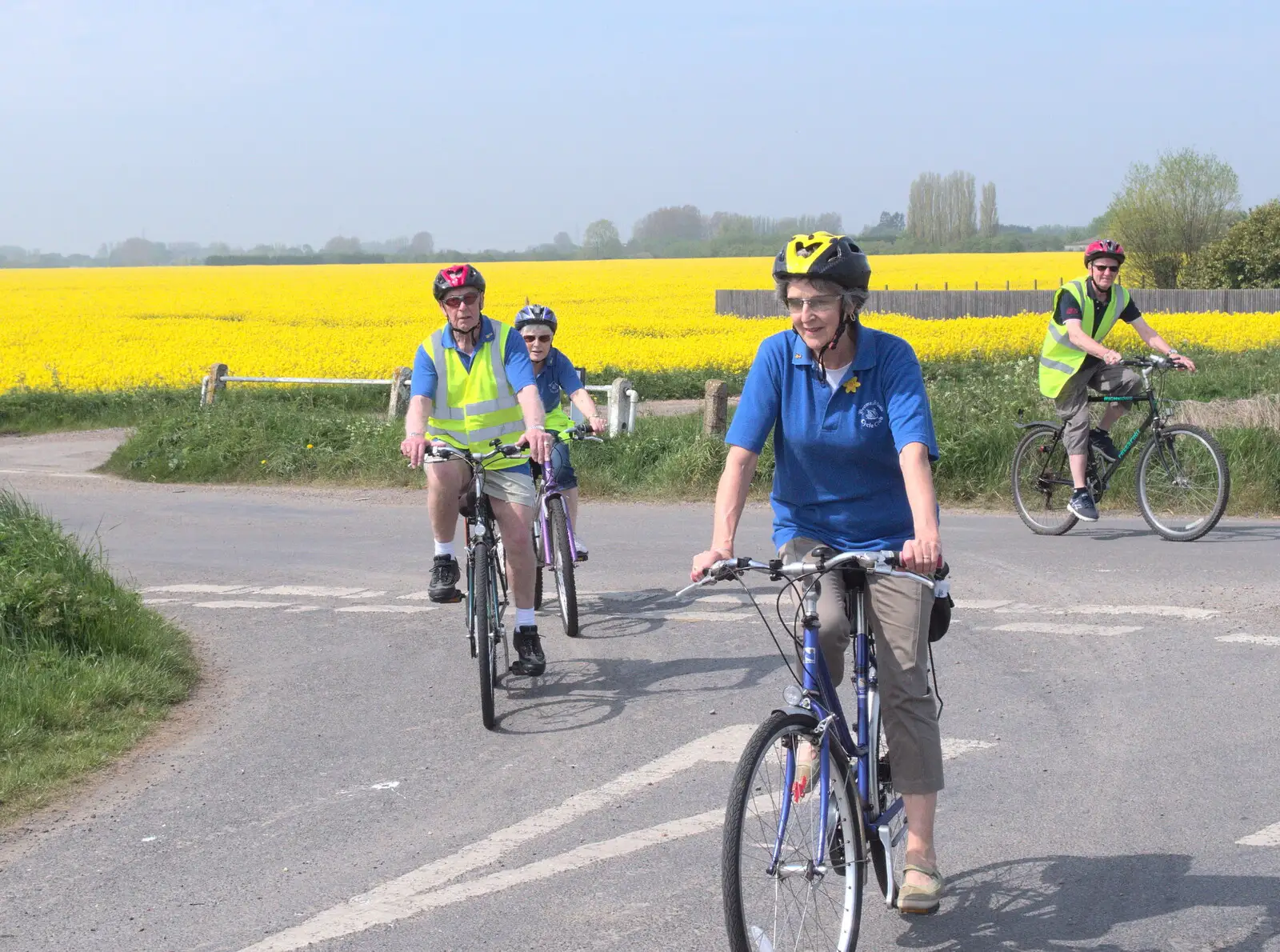 Colin, Spam, Jill and John Willy cycle past, from The BSCC Cycling Weekender, Outwell, West Norfolk - 7th May 2016