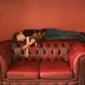 Fred pretends to sleep on a red-leather sofa, The BSCC Cycling Weekender, Outwell, West Norfolk - 7th May 2016