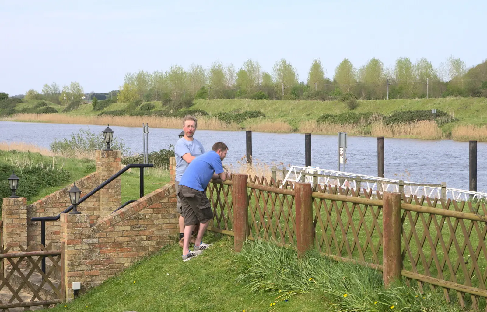 Marc and The Boy Phil watch the sheep, from The BSCC Cycling Weekender, Outwell, West Norfolk - 7th May 2016