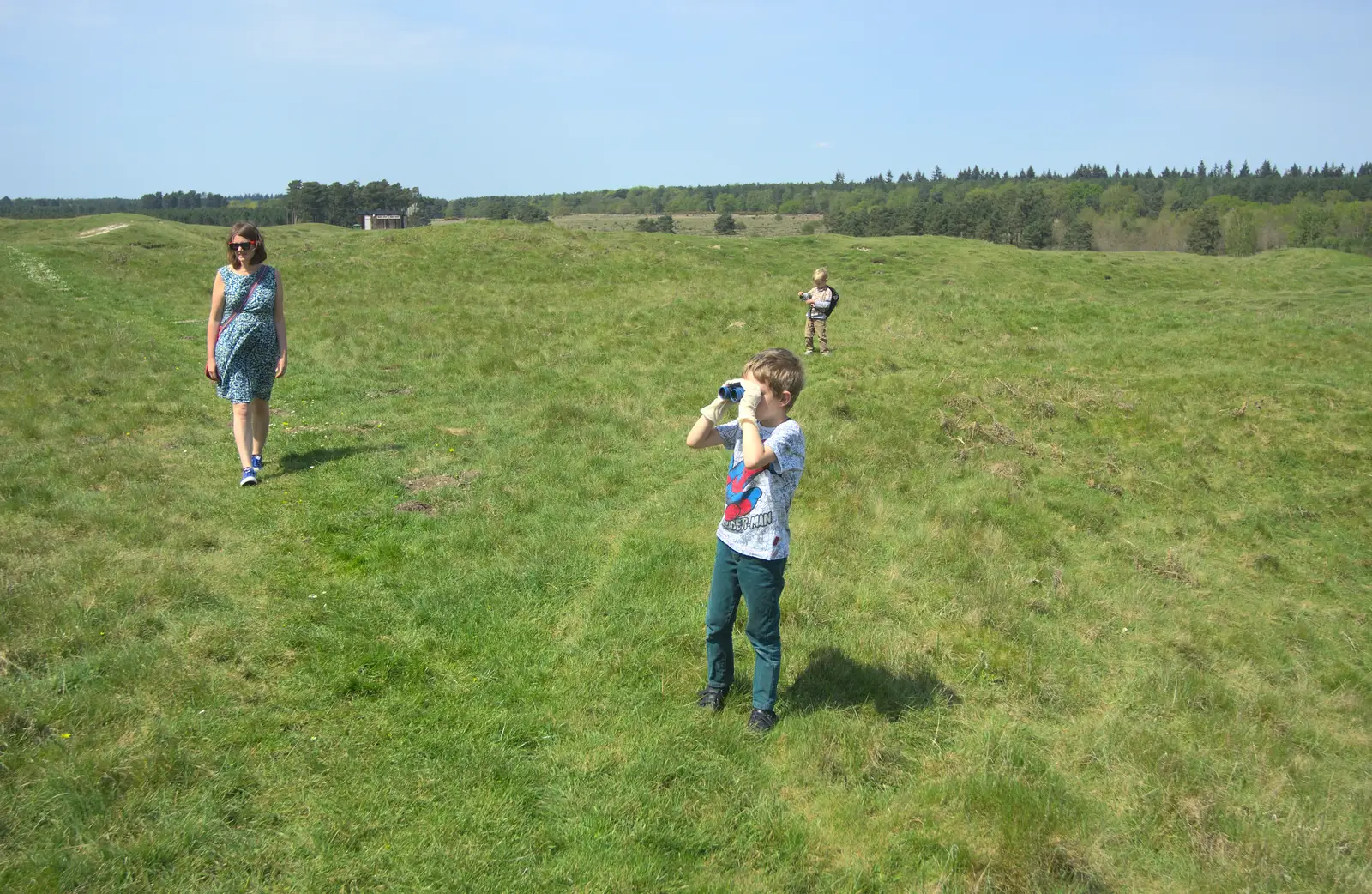 Fred gets the binoculars out, from A Trip to Grime's Graves, Thetford, Norfolk - 8th May 2016