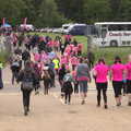 A stream of pink heads out from the car park, Isobel's Race for Life, Costessey, Norwich - 15th May 2016