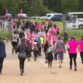 A stream of pink heads out from the car park, Isobel's Race for Life, Costessey, Norwich - 15th May 2016