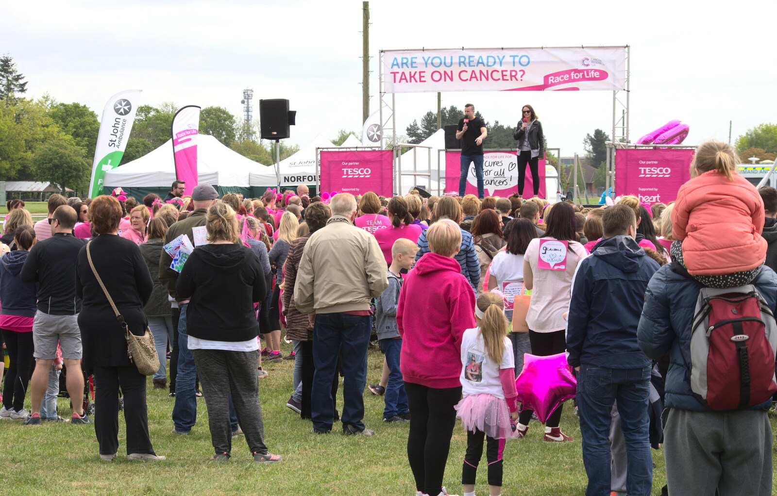 People gather near the stage from Isobel's Race for Life, Costessey, Norwich - 15th May 2016