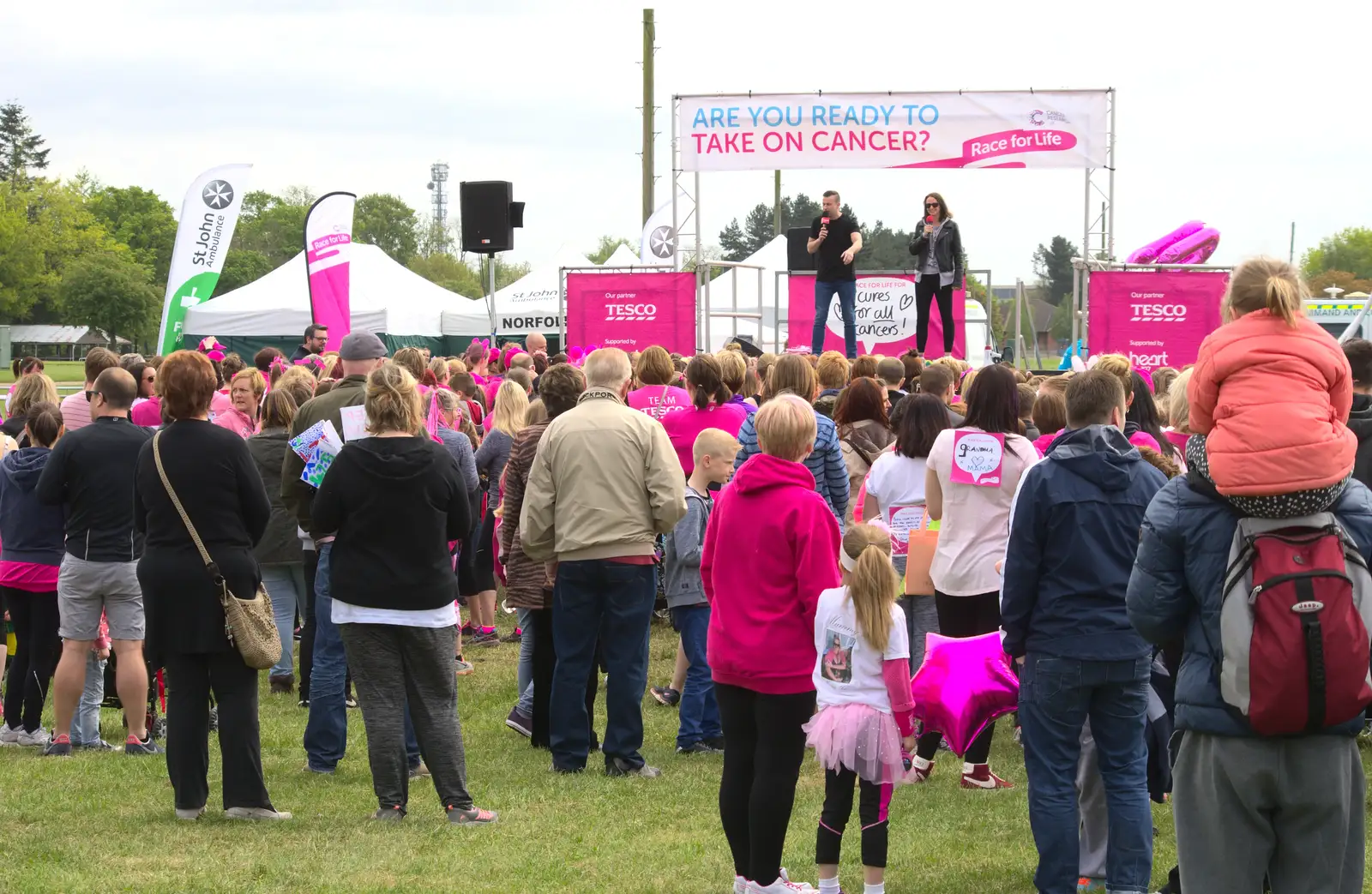 People gather near the stage, from Isobel's Race for Life, Costessey, Norwich - 15th May 2016