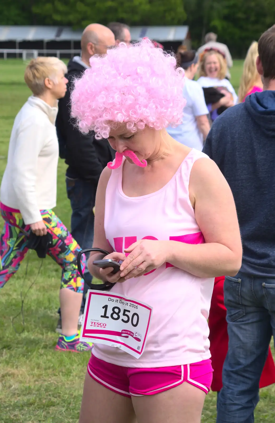 Comedy pink wig, from Isobel's Race for Life, Costessey, Norwich - 15th May 2016