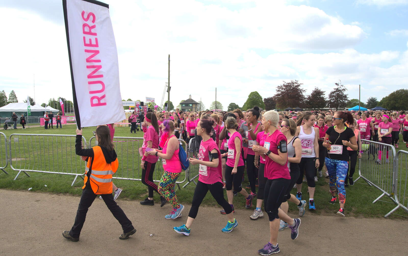 The first runners are taken to the start line from Isobel's Race for Life, Costessey, Norwich - 15th May 2016