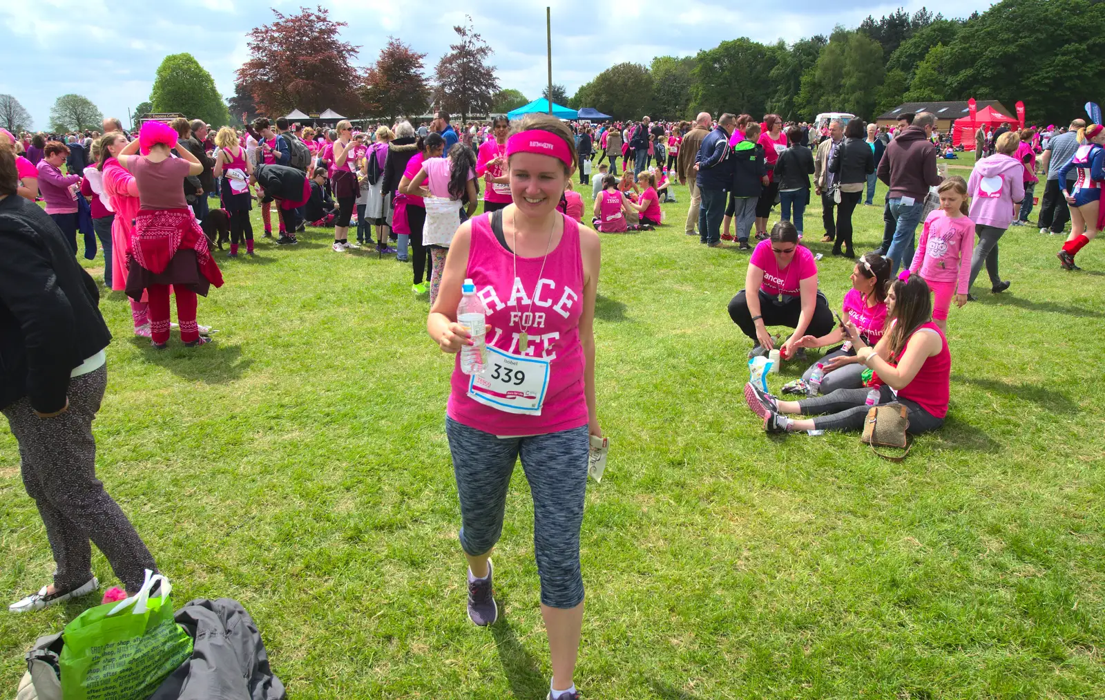 Isobel wanders around with some water, from Isobel's Race for Life, Costessey, Norwich - 15th May 2016