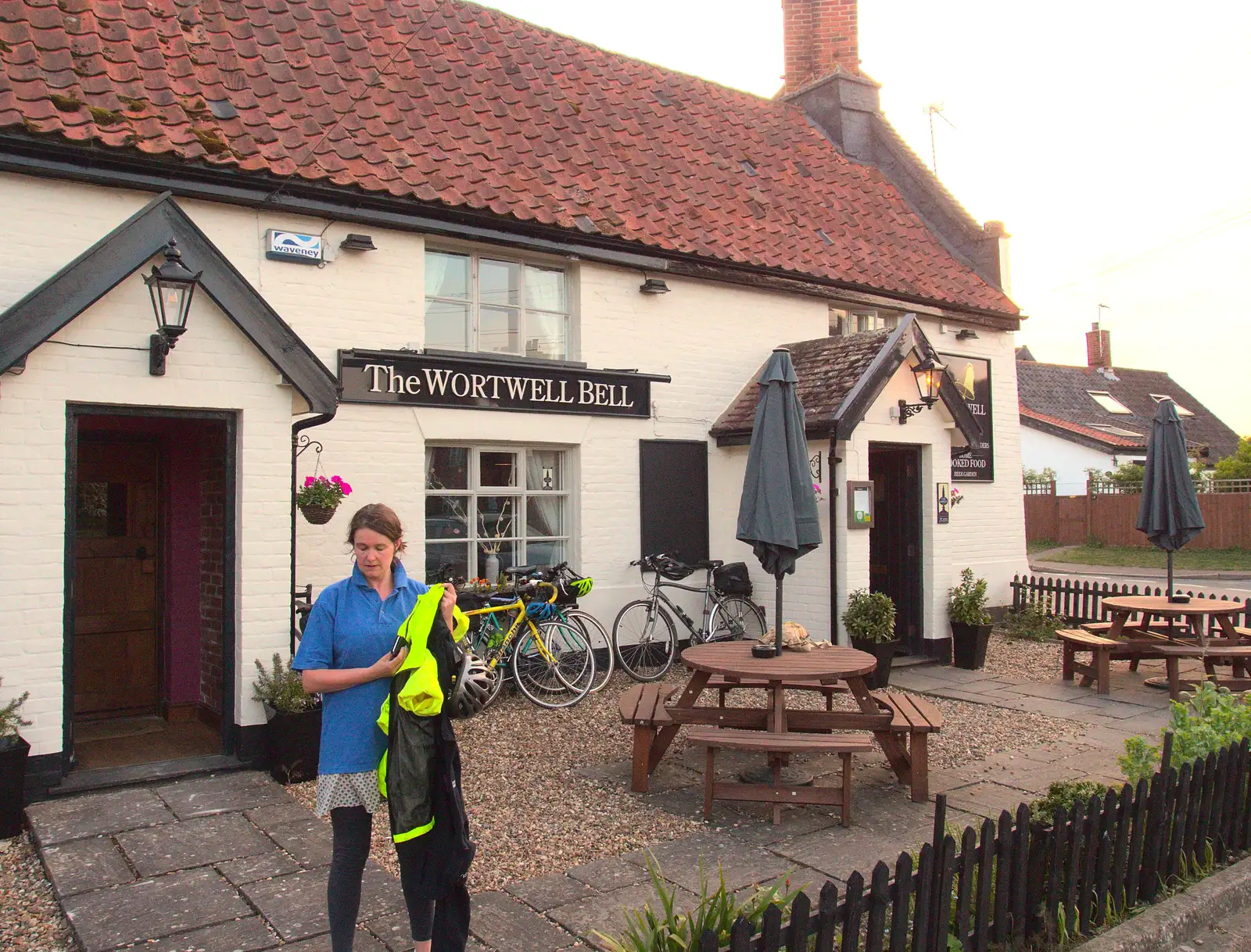 Isobel outside the Wortwell Bell, from The BSCC at the Wortwell Bell, Wortwell, Norfolk - 26th May 2016