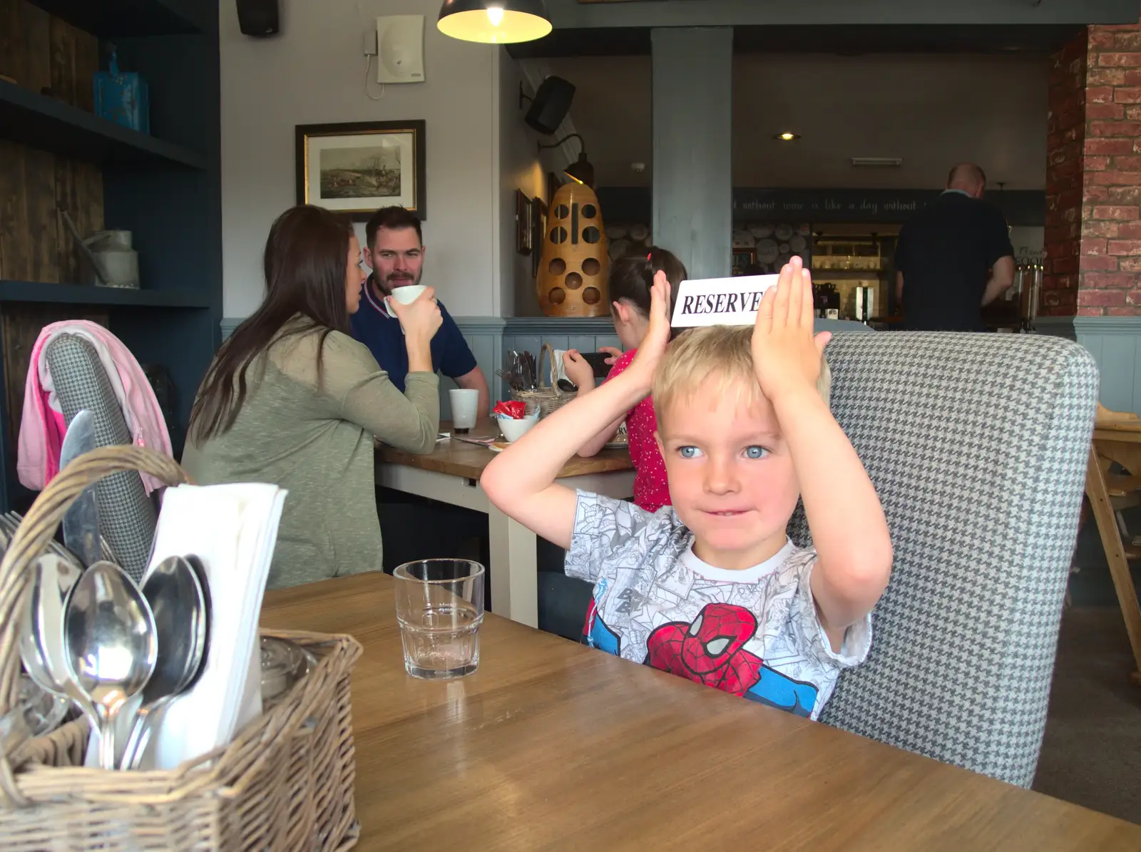 Harry's got 'reserved' on his head, from The Grand Re-opening of the Chagford Lido, Chagford, Devon - 28th May 2016