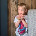 Harry stuffs something chocolatey into his face, The Grand Re-opening of the Chagford Lido, Chagford, Devon - 28th May 2016