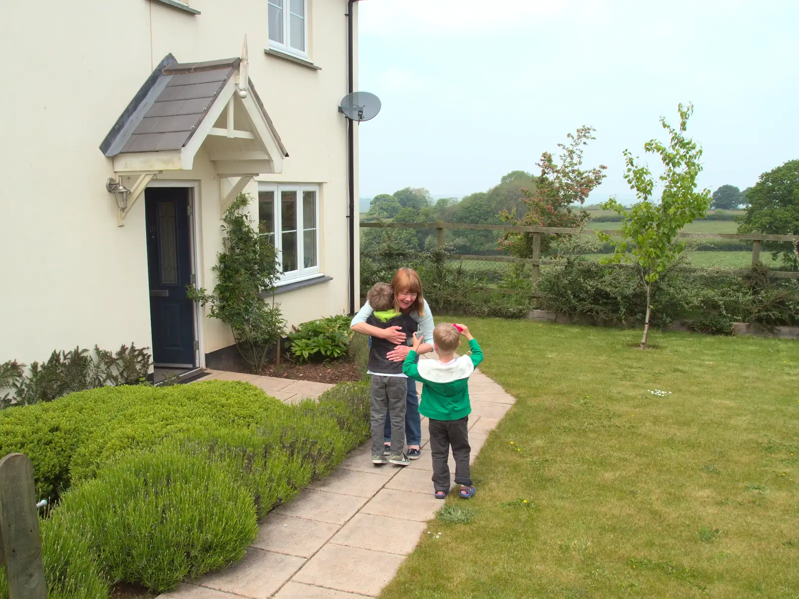 At Grandma J's house, the boys get a hug, from The Grand Re-opening of the Chagford Lido, Chagford, Devon - 28th May 2016