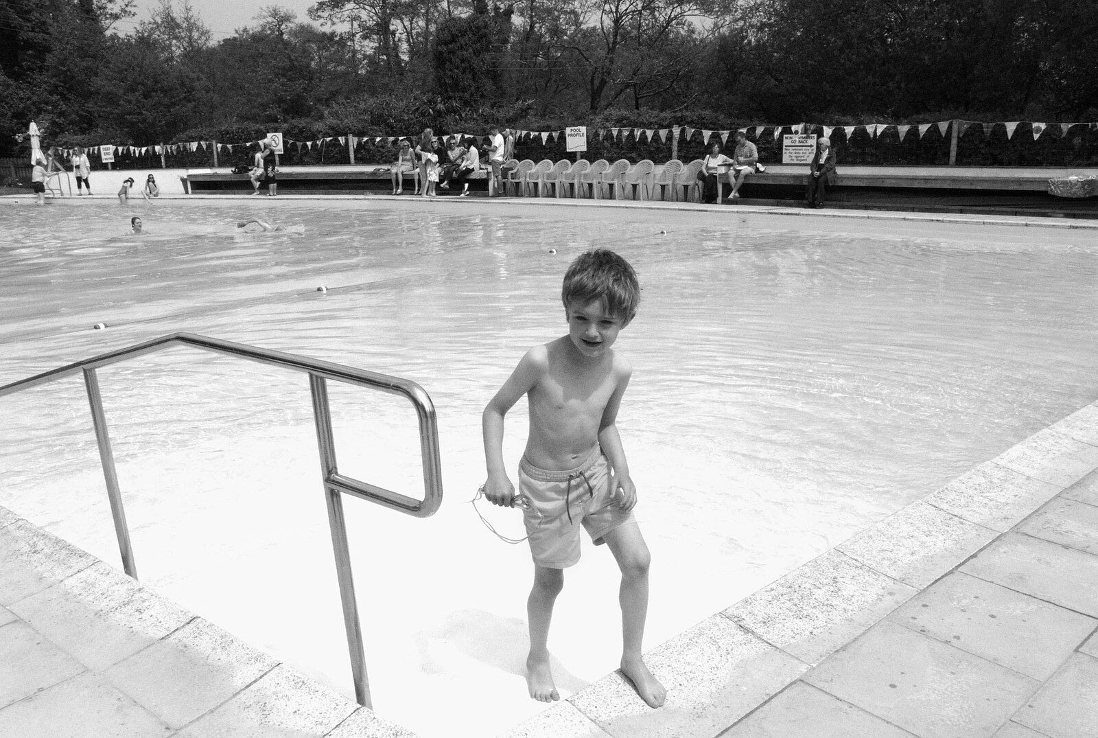 Fred gets out of the 'heated' freezing pool from The Grand Re-opening of the Chagford Lido, Chagford, Devon - 28th May 2016