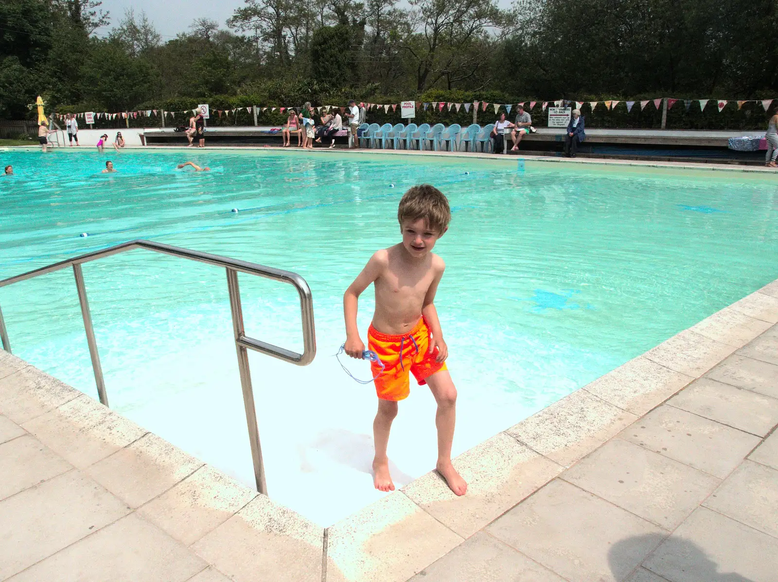 Fred gets out of the 'heated' freezing pool, from The Grand Re-opening of the Chagford Lido, Chagford, Devon - 28th May 2016